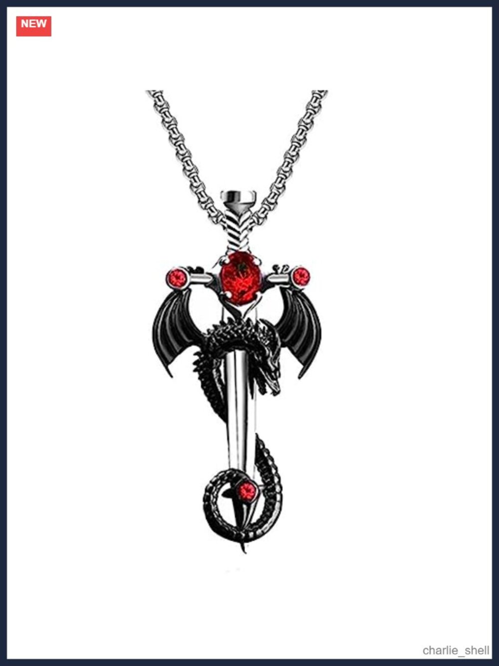 Gothic Dragon Sword Cross Pendant Necklace Punk Zircon Alloy Unisex